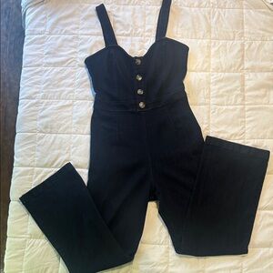 Express Navy Jean Button Accent Jumpsuit with zipper back M